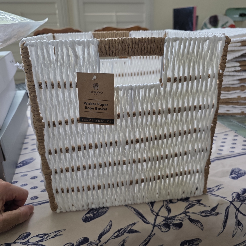 White and Brown Wicker Paper Rope Basket